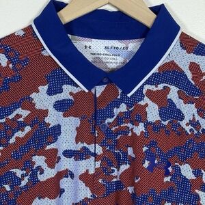 Under Armour ISO-CHILL Mens Polo XL Loose Fit Red Blue Camo Short Sleeve Golf